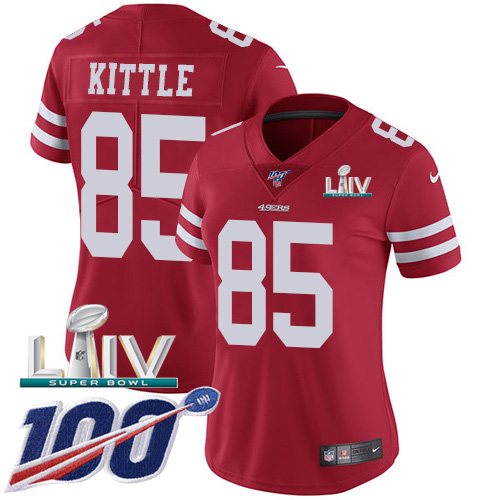 San Francisco 49ers Nike #85 George Kittle Red Super Bowl LIV 2020 Team Color Women Stitched NFL 100th Season Vapor Limited Jersey